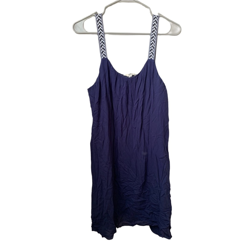 YA Women’s Blue Gauze Blue White Print Sleeveless Strap Lined Shift Dress